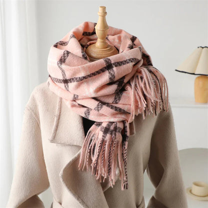 Vintage Style Cashmere Plaid Scarf - Unisex Winter Shawl Wrap