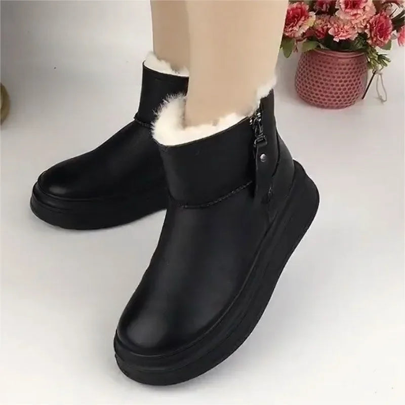 Velvet and Thickening Winter Women's Boots 2024 New Comfortable and Versatile Thick-soled Ladies Cotton Boots Botas De Mujer