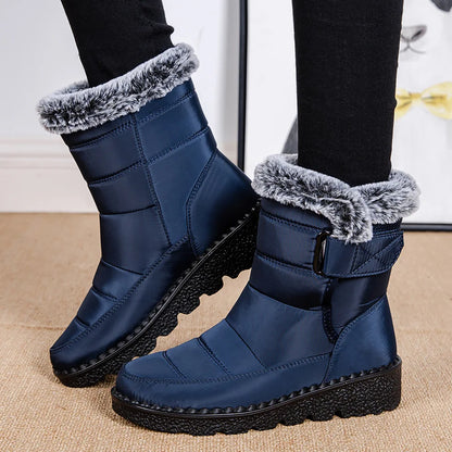 Waterproof Faux Fur Long Plush Platform Ankle Warm Snow Boot