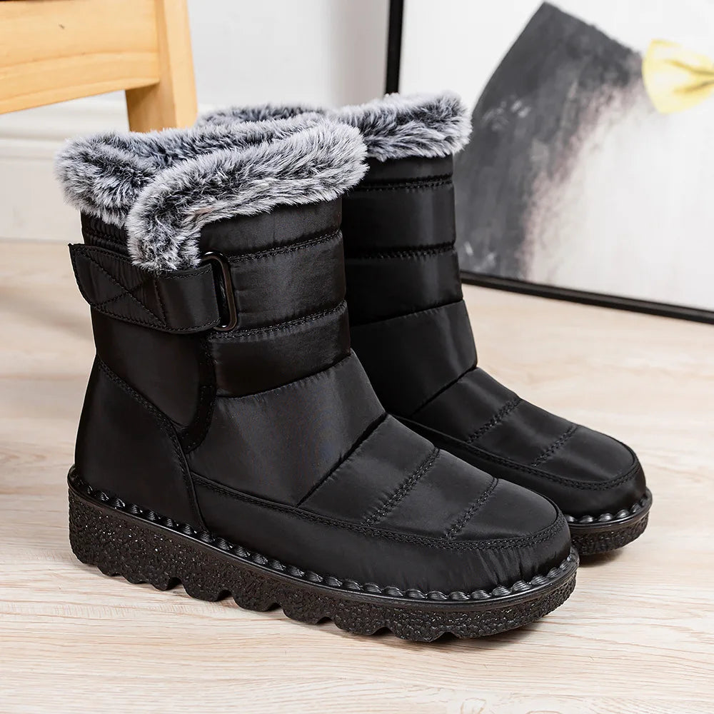 Waterproof Faux Fur Long Plush Platform Ankle Warm Snow Boot