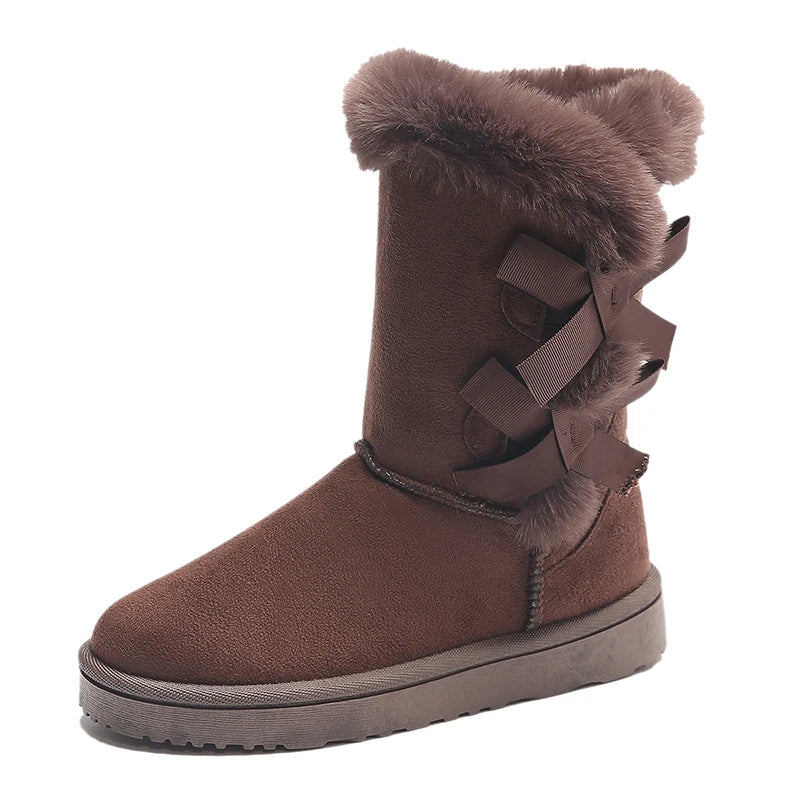 Waterproof Trend Bow Warm Mid-Calf Thicked Plush Non-Slip Snow Boot