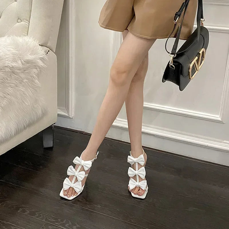 Stylish White French Women’s Square Head Peep Toe Super High Heel High Heel