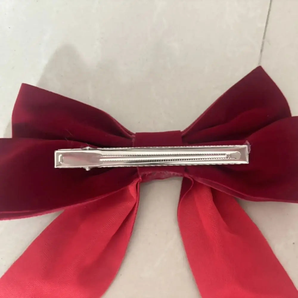 Wine Red Velvet Bang Clip Headdress - Large Size - Christmas Hair Accessory