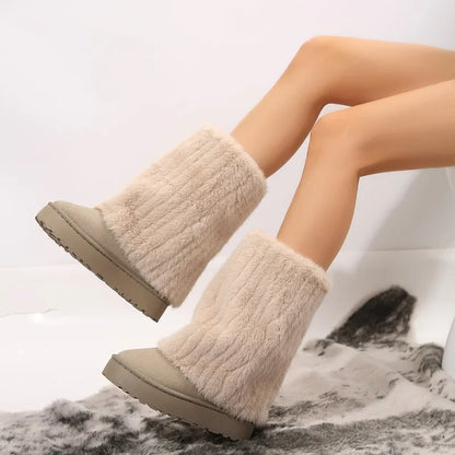 Plush Faux Fur Warm Thick Soled Furry Knee-High Outdoor Snow Boot