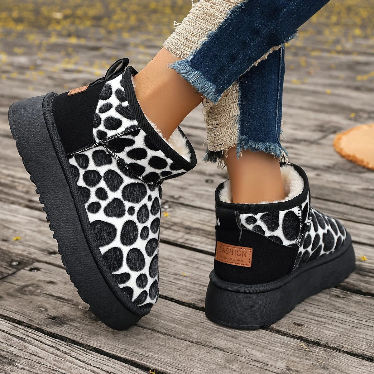 Leopard High Quality Slip-on Thickened Fluff Round Toe Snow Boot