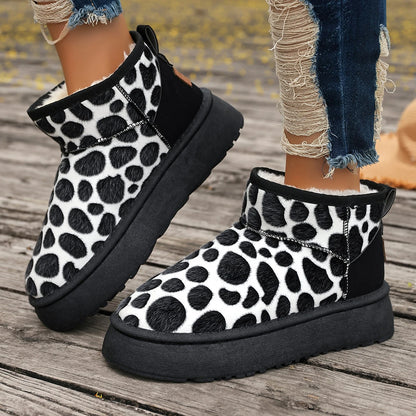 Winter Women Platform Boots New Leopard fashion High Quality Shoes for Women Slip-on Thickened Fluff Snow Round Toe Boots Women