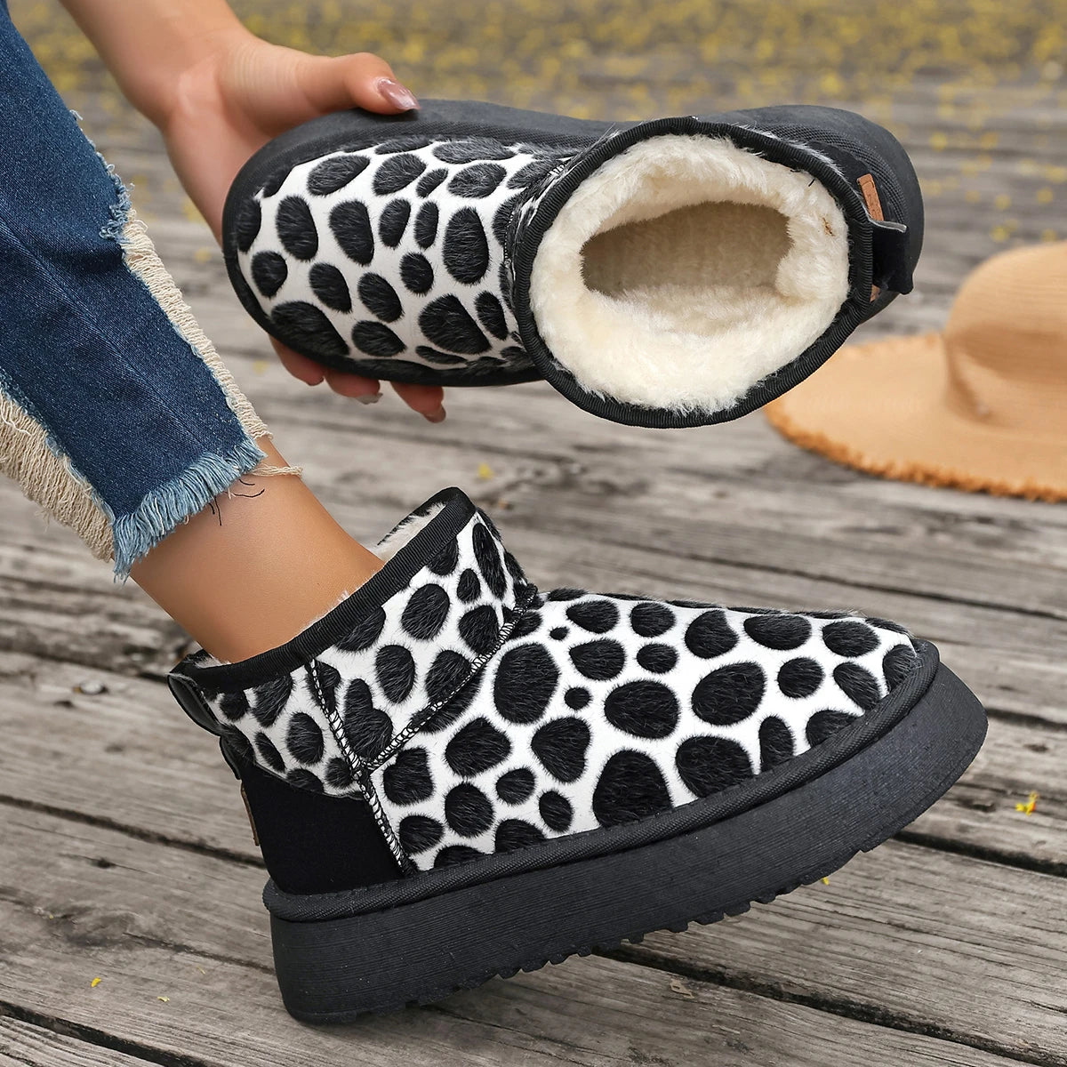 Leopard High Quality Slip-on Thickened Fluff Round Toe Snow Boot