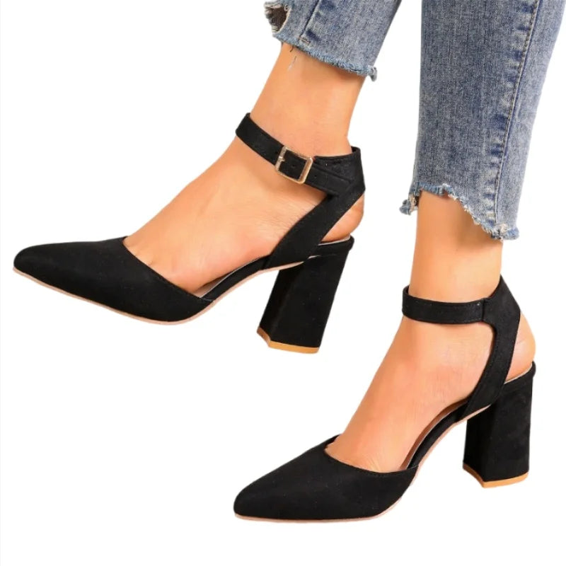 Women's Pointed Toe Highs Trend Summer New Fashion Suede Chunky Shal Sexy Shoes Low Heel Pumps