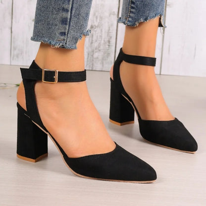 Women's Pointed Toe Highs Trend Summer New Fashion Suede Chunky Shal Sexy Shoes Low Heel Pumps