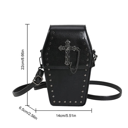 Women Gothic Coffin Zipper Strap Adjustable PU Leather Halloween Bag