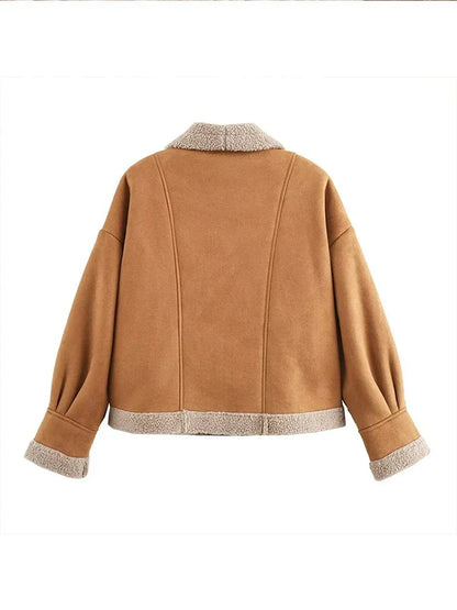 New Chic Lamb Wool Thick Autumn Winter Fashion Lapel Buttons Warm Coat