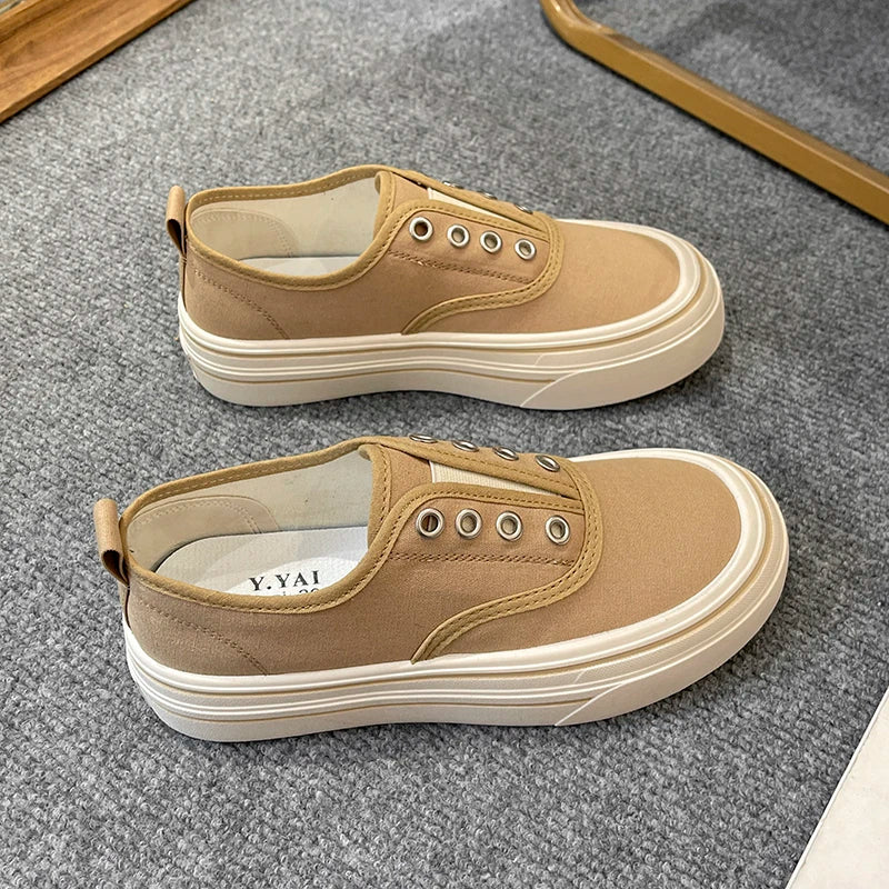 Women Outdoor Walking Canvas Fashion Jogging Slip-on Vulcanized Flat Casual Ladies Skateboard