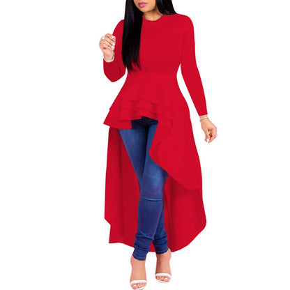 Ruffle Asymmetrical Solid Color Irregular Flounces Casual Women Dress