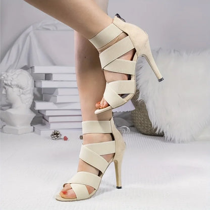 Sexy Open Toes Gladiator Broadband Back Zipper Wedding High Heel