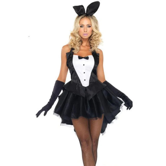 Sexy Halloween Bunny Girl Cosplay Tuxedo Rabbit Nightclub Party Dress Costume