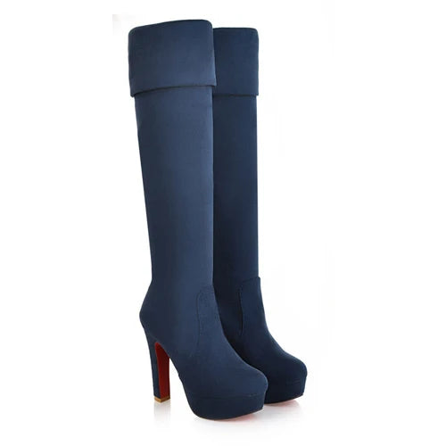 Women Shoes Winter Over The Round Toe-Heeled Platform Slim Knee High Boots