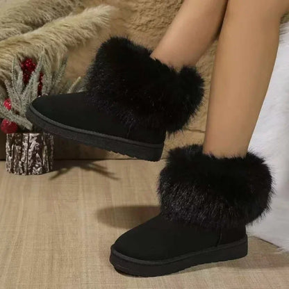 Women Winter  Snow Fur Boots Winter Warm Ankle Boots for Women Snow Shoes Style Round-toe Slip on Winter Boots Size 36-42