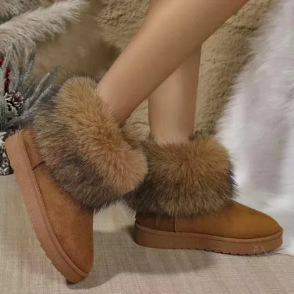 Women Winter  Snow Fur Boots Winter Warm Ankle Boots for Women Snow Shoes Style Round-toe Slip on Winter Boots Size 36-42