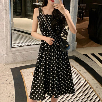 Women's Summer Fashion Loose Polka Dot Shoulder Plus Size Sexy Midi Dresses