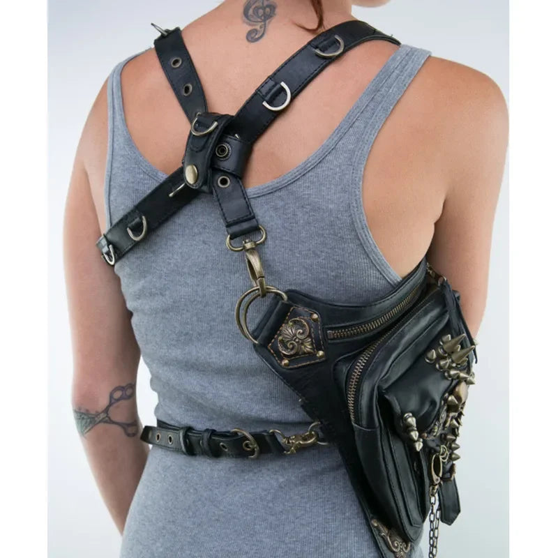 Steam Punk Gothic Waist Leg Hip Belt Mobile Phone Messenger Fanny Bag