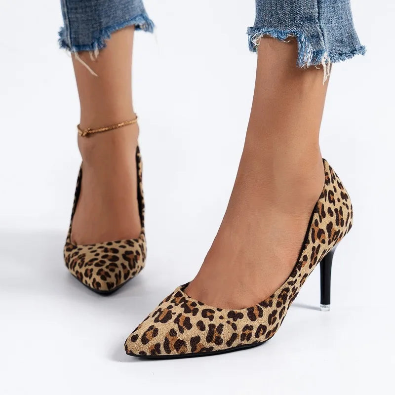 Leopard Print Non-Slip Versatile Outdoor Thin High Heel Sexy High Heel