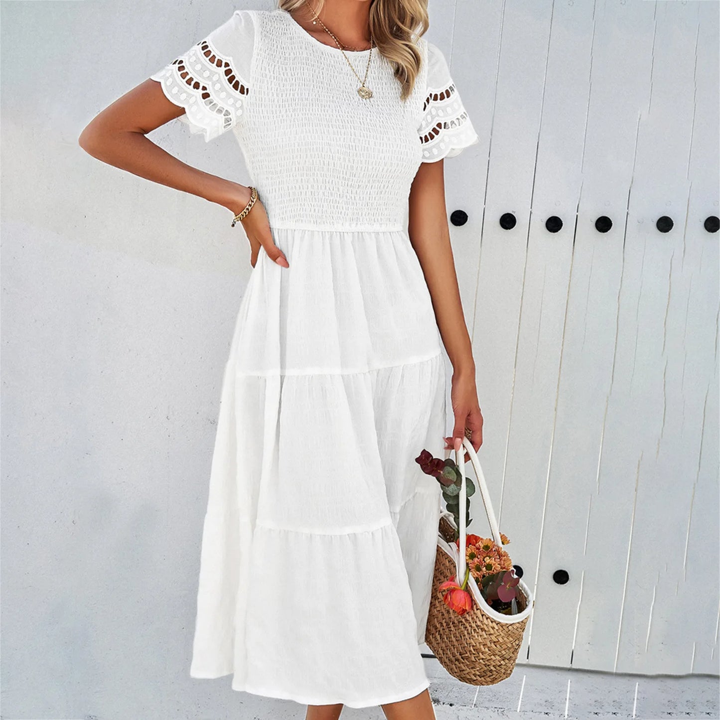 Solid Temperament Play Sheath Hollow Korean Midi Dresses