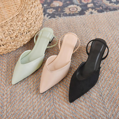 Pointed Summer Sexy Fashionable Elegant Slingback Wedding Party Low Heel Pumps