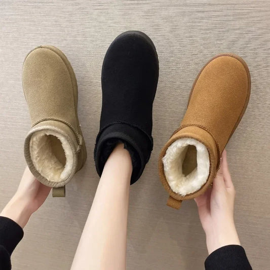 Women's Shoes Australian Boots Winter Footwear Round Toe Flat Heel Boots-Women Fashion Snow Low Ladies Ankle Cotton 36-42