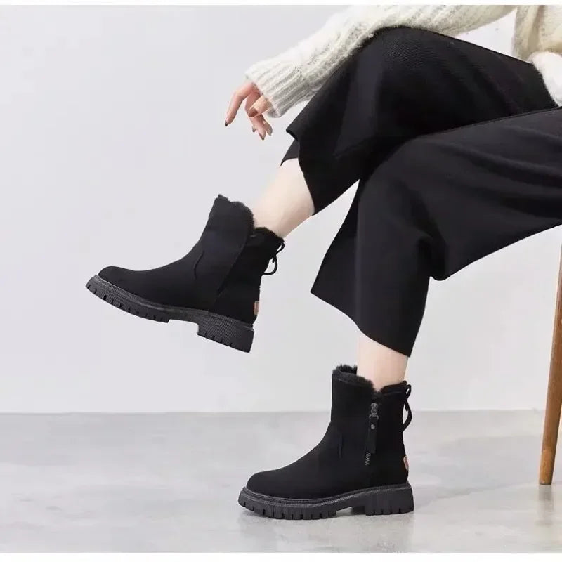 Women's Snow Boots Winter Mid-Tube Plus Velvet Thickened Warm Cotton Shoes Fur Integrated Fashion Platform Female Booties