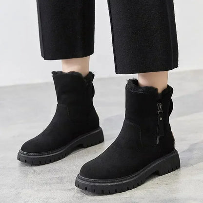 Women's Snow Boots Winter Mid-Tube Plus Velvet Thickened Warm Cotton Shoes Fur Integrated Fashion Platform Female Booties