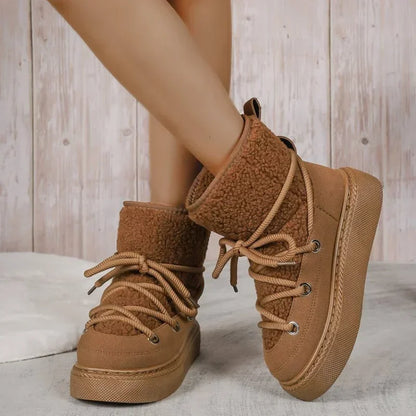 Thick-soled Cross-strap Round Toe Plush Warm Casual Snow Boot