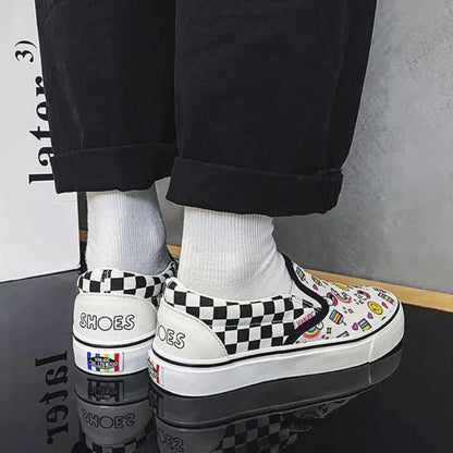 Womens Canvas Shoes Multicolor Checkerboard Design Men Slip-On Footwear Girls Flats Couple Summer Fashion Sneakers Size 35-44