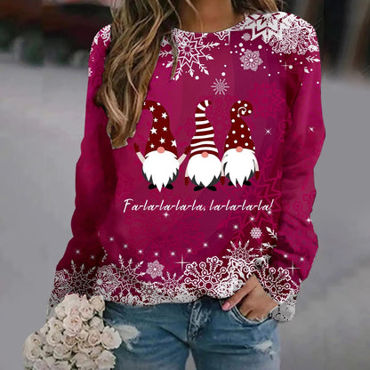 Print Crew Neck Soft Long Sleeve Casual Loose Y2K Winter Christmas Hoodie