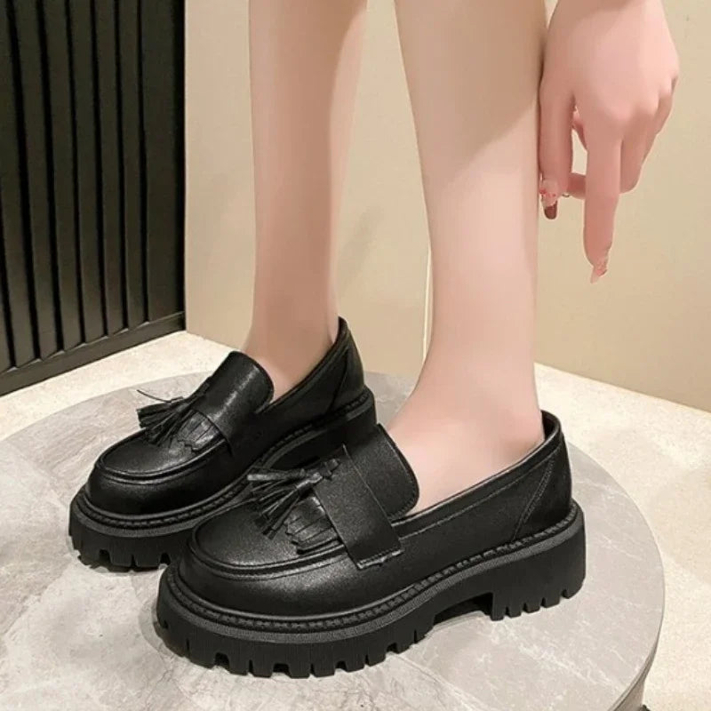 Plus Size British Style Thick Bottom Pu Leather Platform Casual Flats Loafers