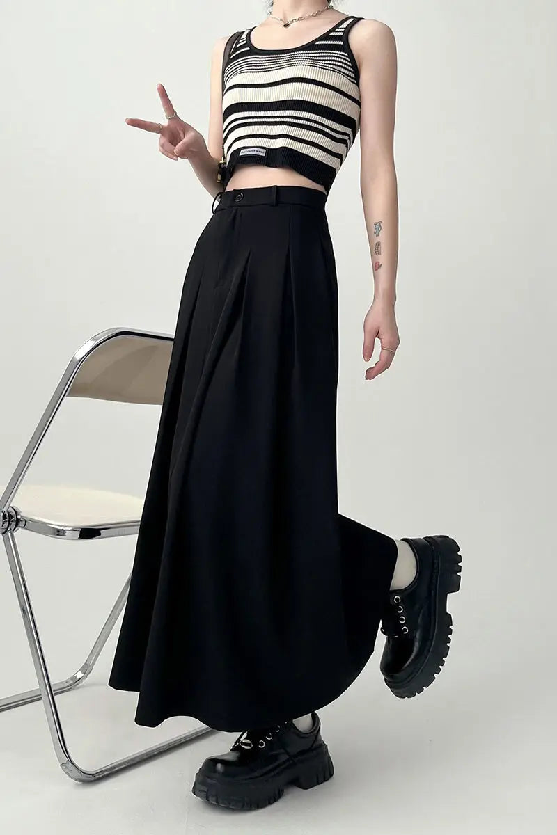 Casual Soft Solid Pleated Draped Elastic Waist Slim Skirt