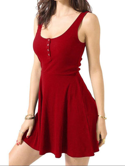 Women's Casual Sleeveless High Slim Flare Midi Dresses