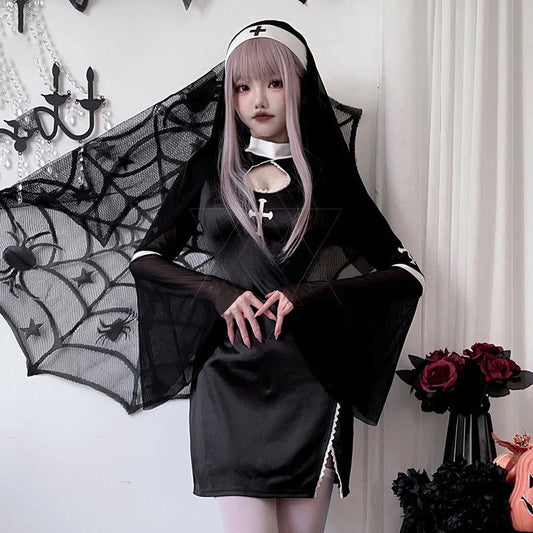 Sexy Nun Gothic Vampire Cosplay Outfits Women Halloween Party Costume