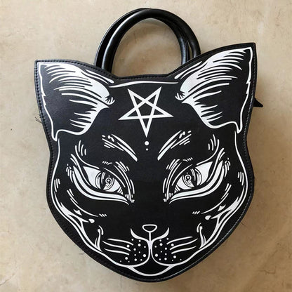 Gothic Punk Style Pentacle Cat Top Handle Fashion Bag