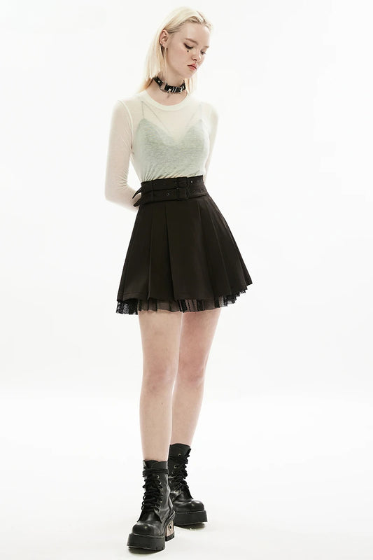 Women's Dark Daily Elastic Waist Pleated Gauze Style Personality with Detachable Waistband Skirt