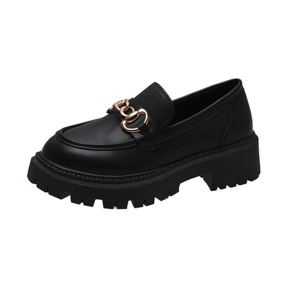 Black Patent Leather Platform Fashion Tassel British Middle Heels Flats Loafers