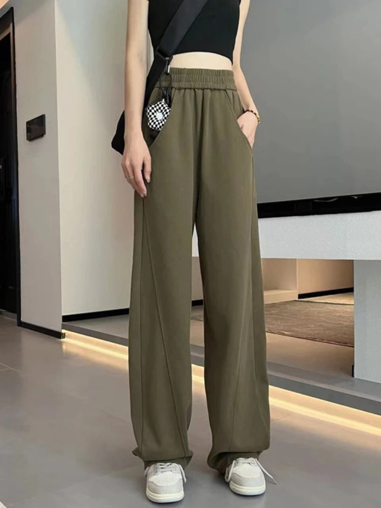 Korean Autumn Women's  Fashion High Waist Wide Leg Sweatpants