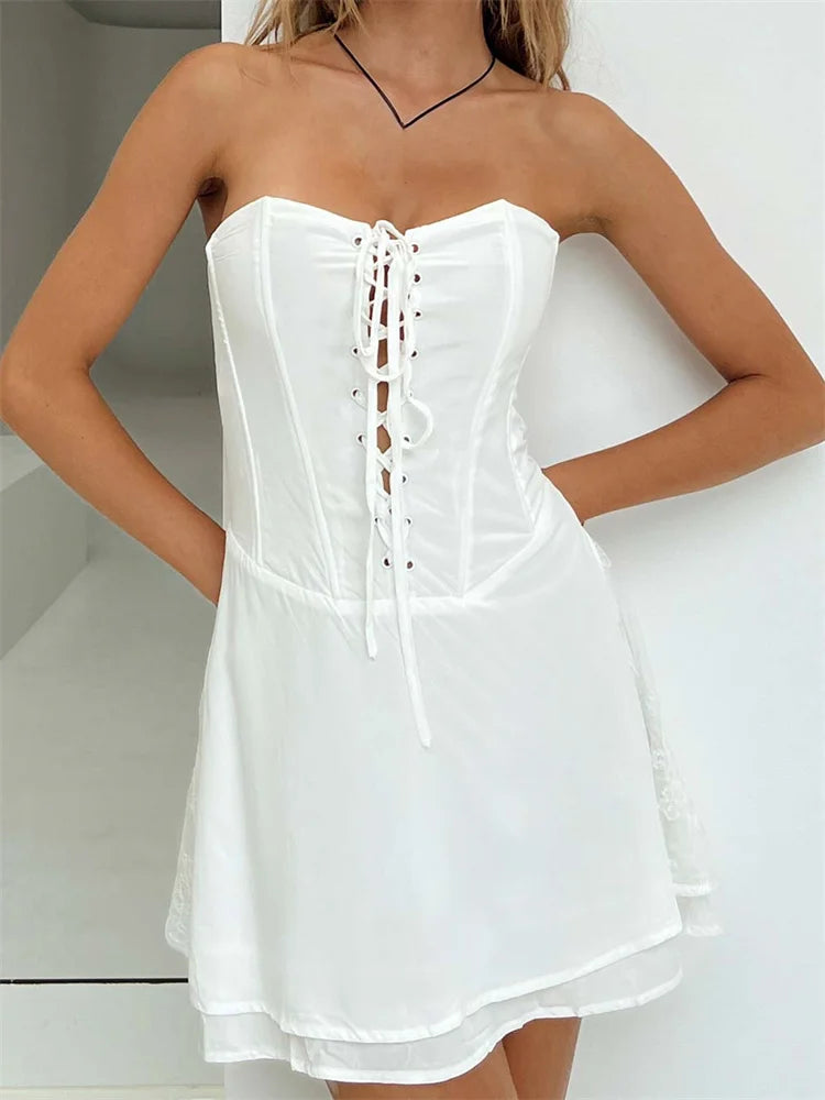 Trendy Criss-Cross Lace-Up Tube Mini Dresses