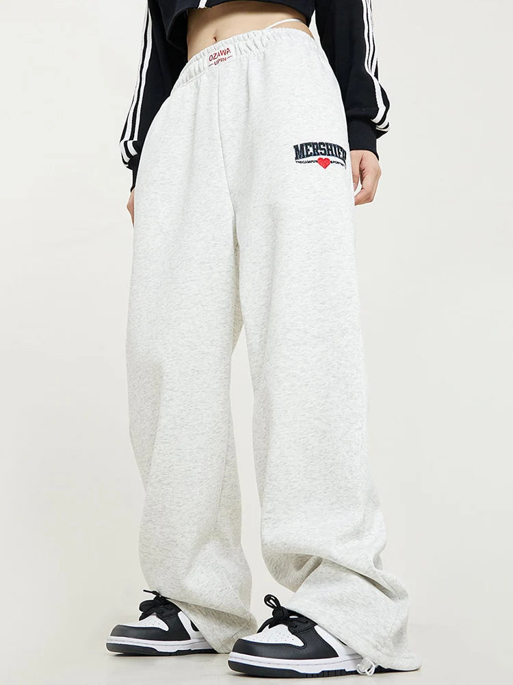 Retro Casual Lace Up Hip Hop Sweatpants American High Waist Letter Sweatpants