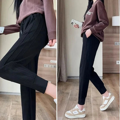 Plush Warm Drawstring Loose Solid Casual Women's Fleece Sweatpants